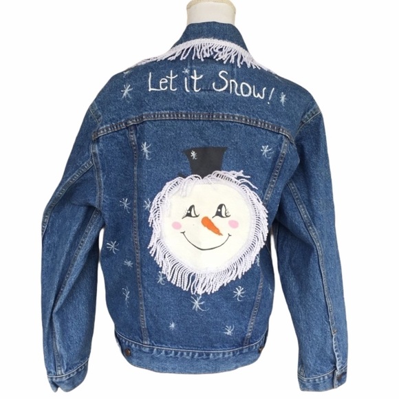 Levi Strauss Let ain’t Snow Denim Jean Jacket Christmas - Picture 1 of 9
